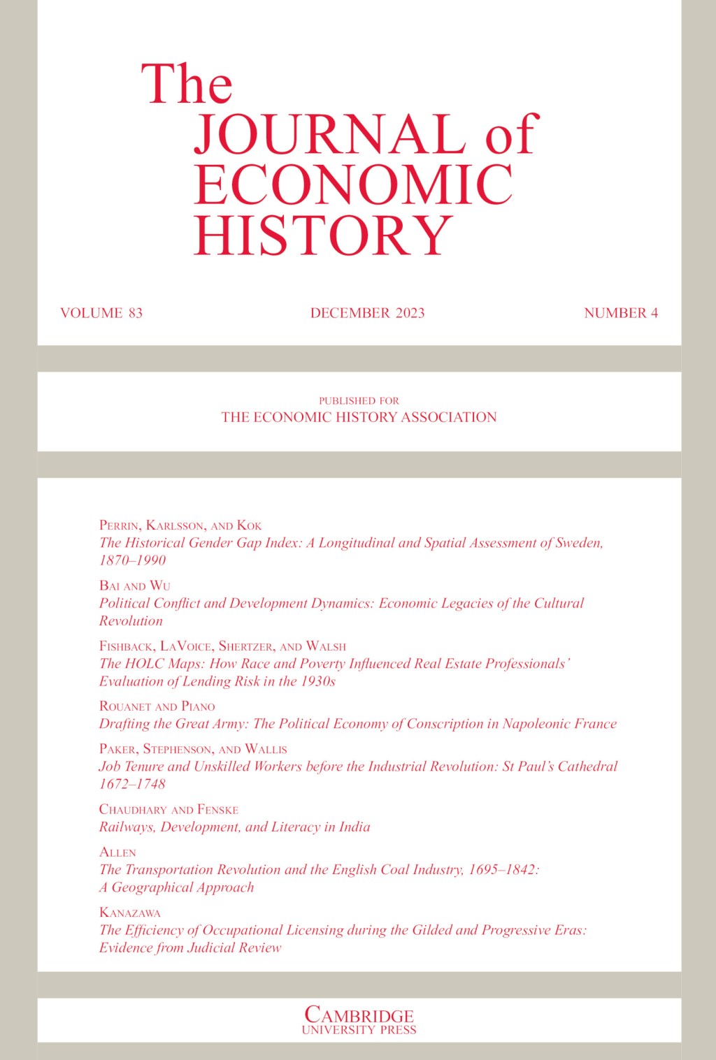 Letture: The Journal of Economic History, Volume 83 – Issue 4 – December&nbsp;2023